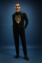 Wolf - Hand Embroidered Designer Shirt - Black