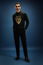 Wolf - Hand Embroidered Designer Shirt - Black