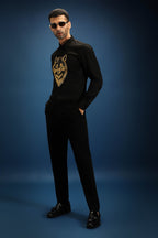 Wolf - Hand Embroidered Designer Shirt - Black
