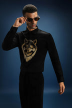 Wolf - Hand Embroidered Designer Shirt - Black