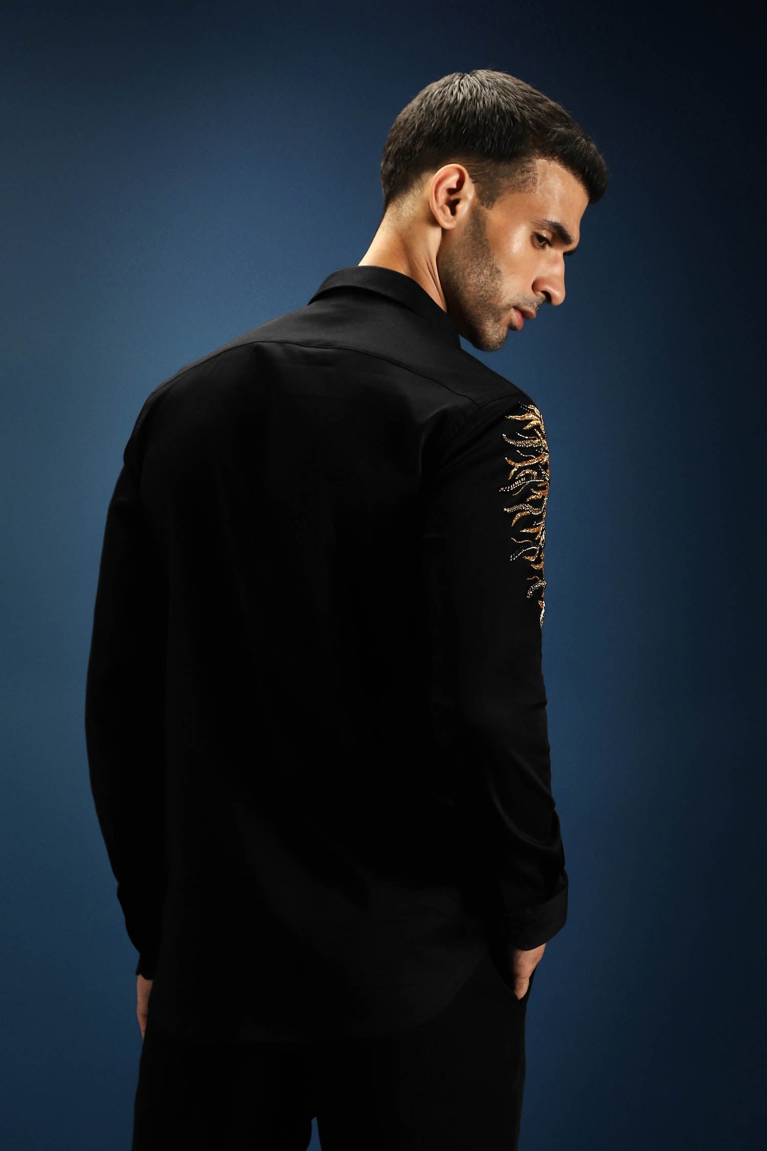 Narasimha (Lion) Hand Embroidered Designer Shirt - Black