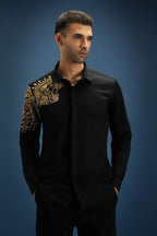 Narasimha (Lion) Hand Embroidered Designer Shirt - Black