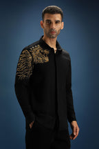 Narasimha (Lion) Hand Embroidered Designer Shirt - Black