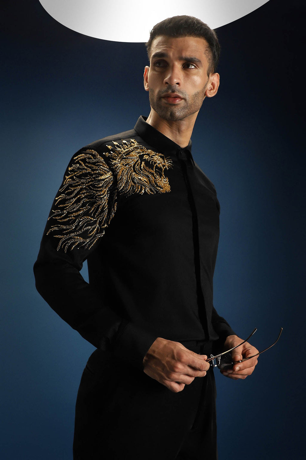 Narasimha (Lion) Hand Embroidered Designer Shirt - Black