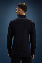 Biological Heart Hand Embroidered Designer Shirt - Navy