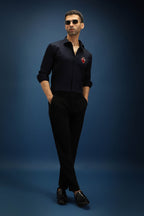 Biological Heart Hand Embroidered Designer Shirt - Navy