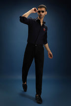 Biological Heart Hand Embroidered Designer Shirt - Navy