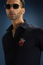 Biological Heart Hand Embroidered Designer Shirt - Navy