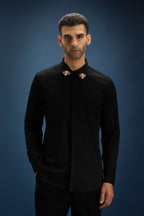 Collar Bumblebee Hand Embroidered Designer Shirt - Black
