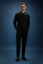 Collar Bumblebee Hand Embroidered Designer Shirt - Black