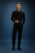 Collar Bumblebee Hand Embroidered Designer Shirt - Black