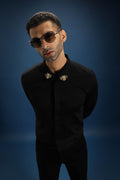 Collar Bumblebee Hand Embroidered Designer Shirt - Black