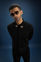 Collar Bumblebee Hand Embroidered Designer Shirt - Black