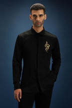 Vish(Snake) - Hand Embroidered Designer Shirt - Black