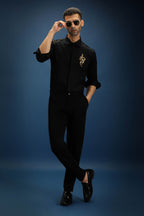 Vish(Snake) - Hand Embroidered Designer Shirt - Black