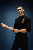Vish(Snake) - Hand Embroidered Designer Shirt - Black