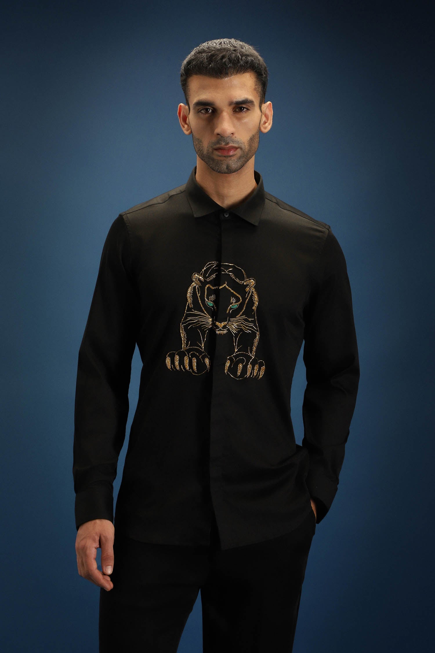 Black Panther - Hand Embroidered Designer Shirt - Black