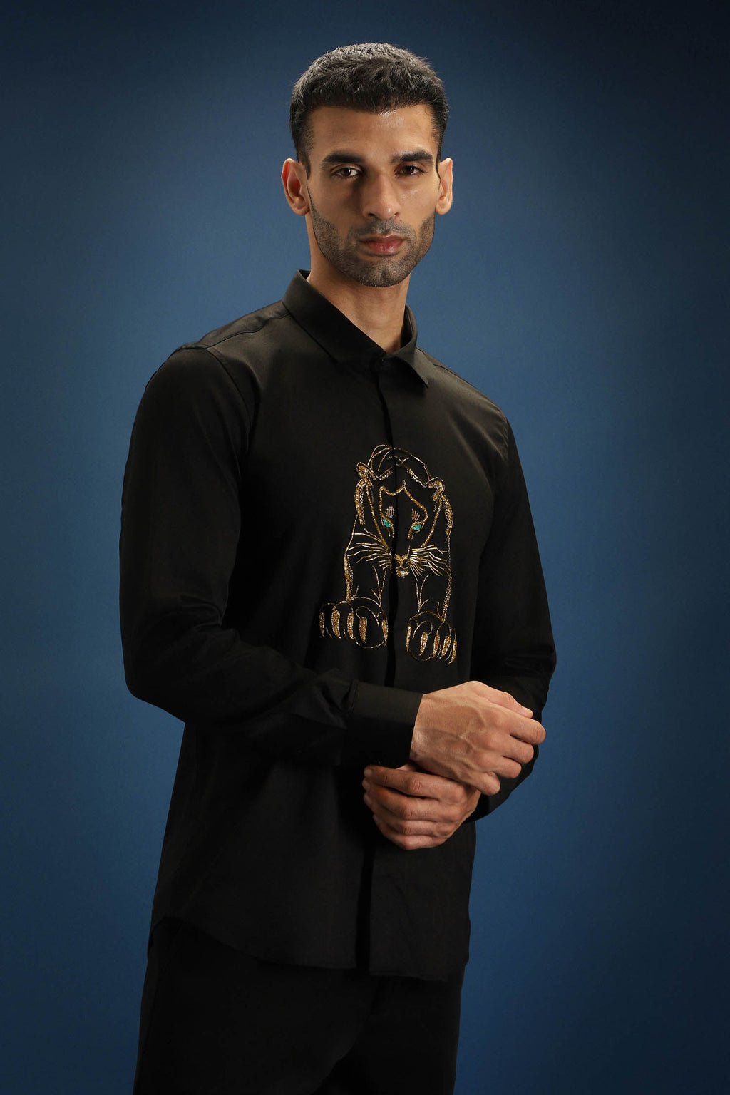 Black Panther - Hand Embroidered Designer Shirt - Black