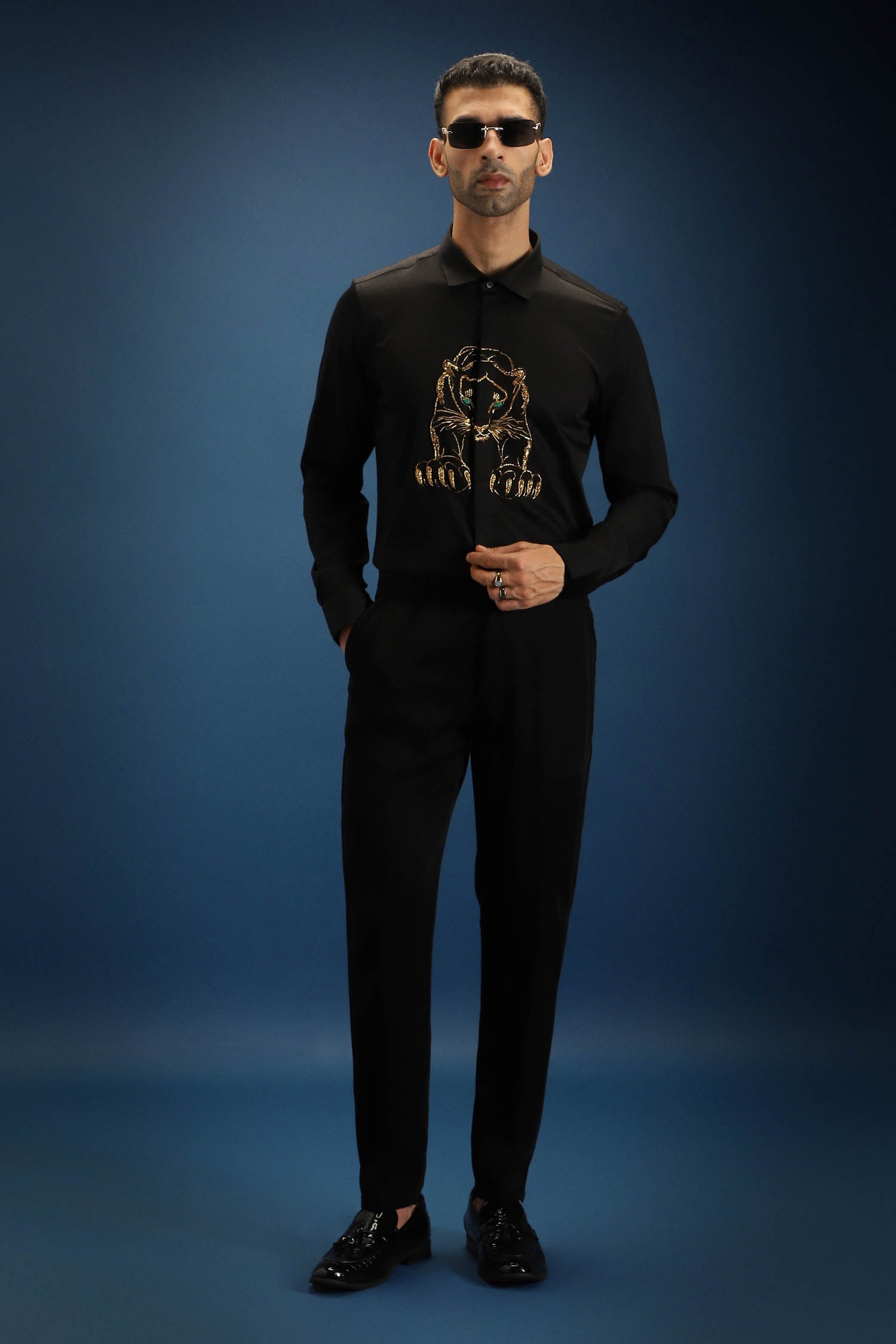 Black Panther - Hand Embroidered Designer Shirt - Black