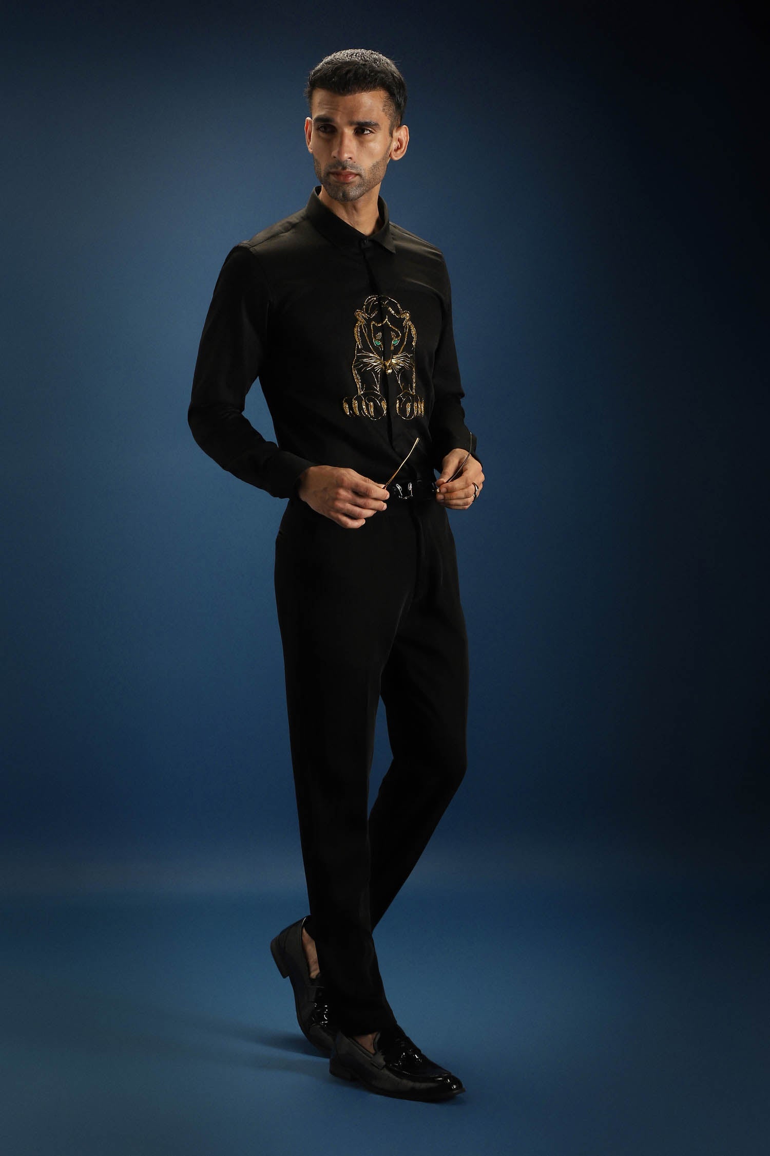 Black Panther - Hand Embroidered Designer Shirt - Black