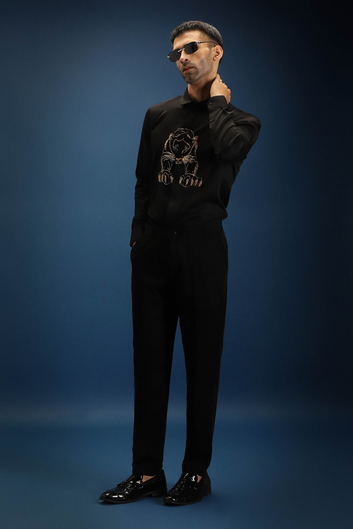 Black Panther - Hand Embroidered Designer Shirt - Black