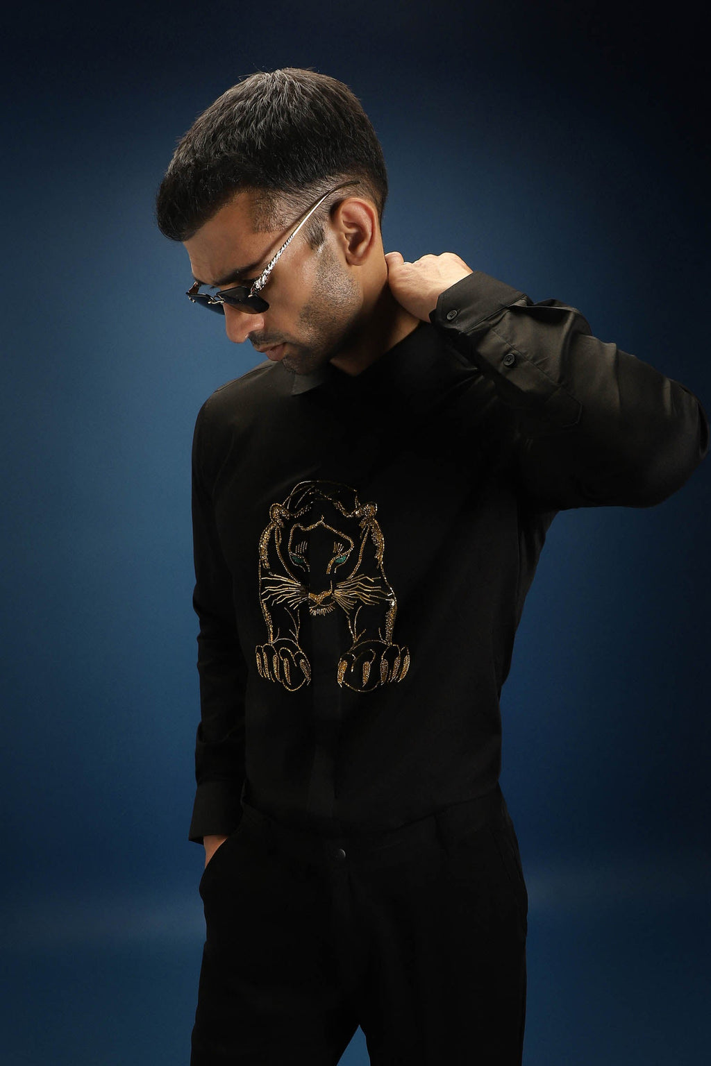 Black Panther - Hand Embroidered Designer Shirt - Black