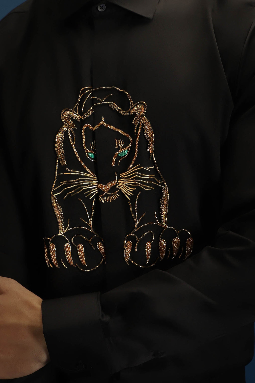 Black Panther - Hand Embroidered Designer Shirt - Black