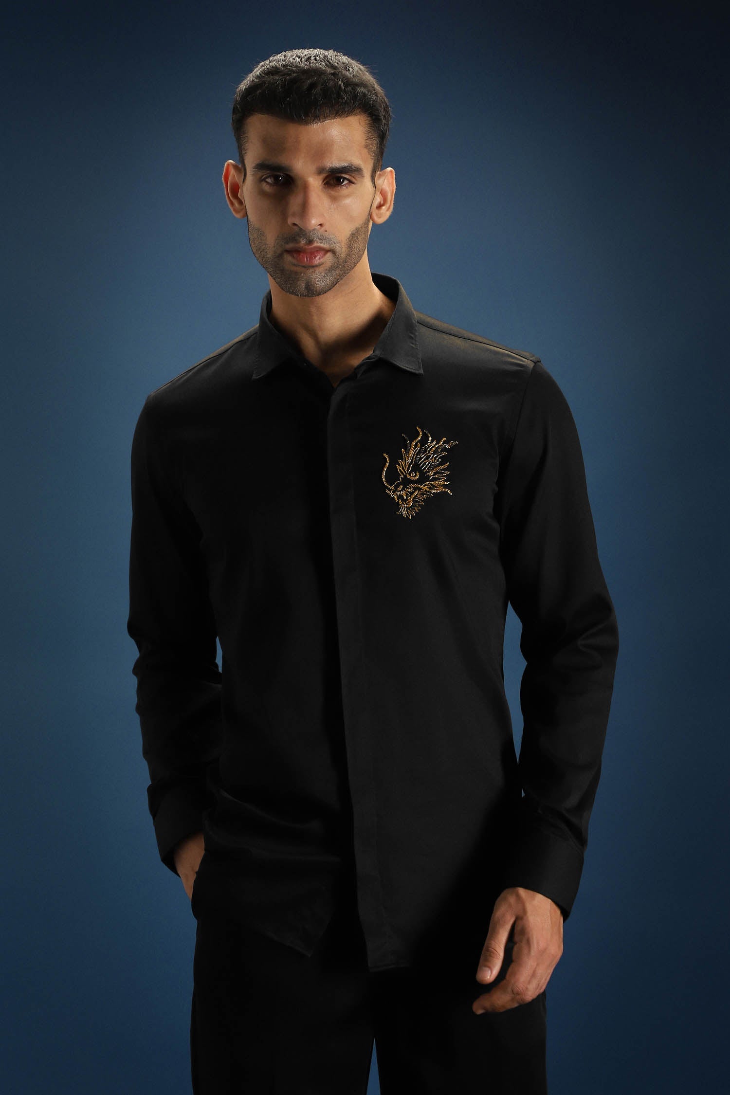 Thesaurus (Dragon)- Hand Embroidered Designer Shirt - Black