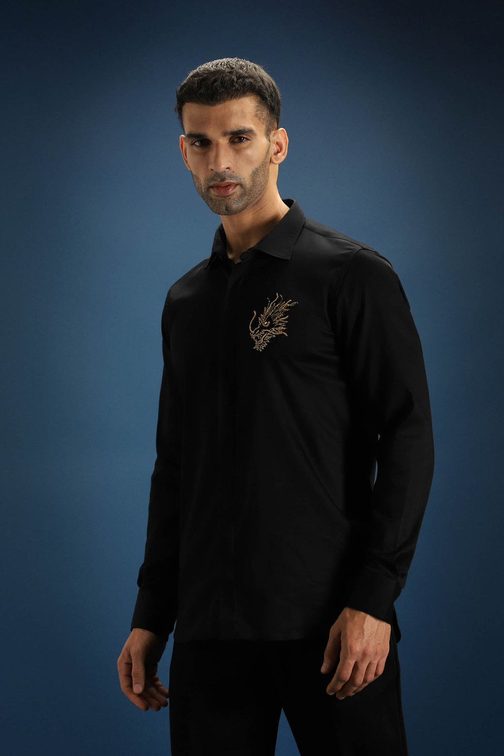 Thesaurus (Dragon)- Hand Embroidered Designer Shirt - Black