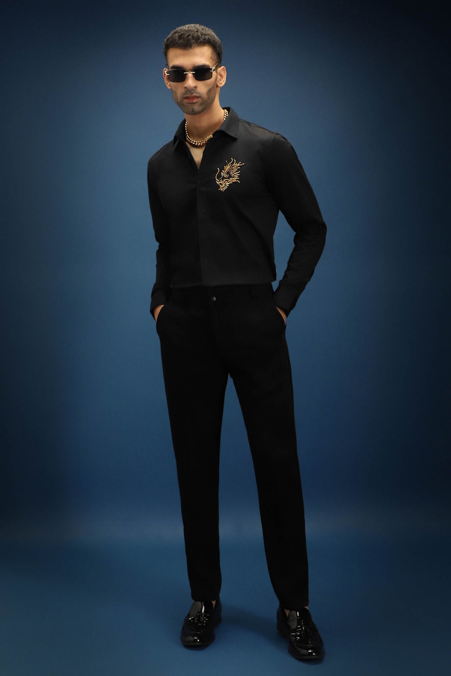 Thesaurus (Dragon)- Hand Embroidered Designer Shirt - Black