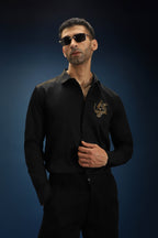Thesaurus (Dragon)- Hand Embroidered Designer Shirt - Black