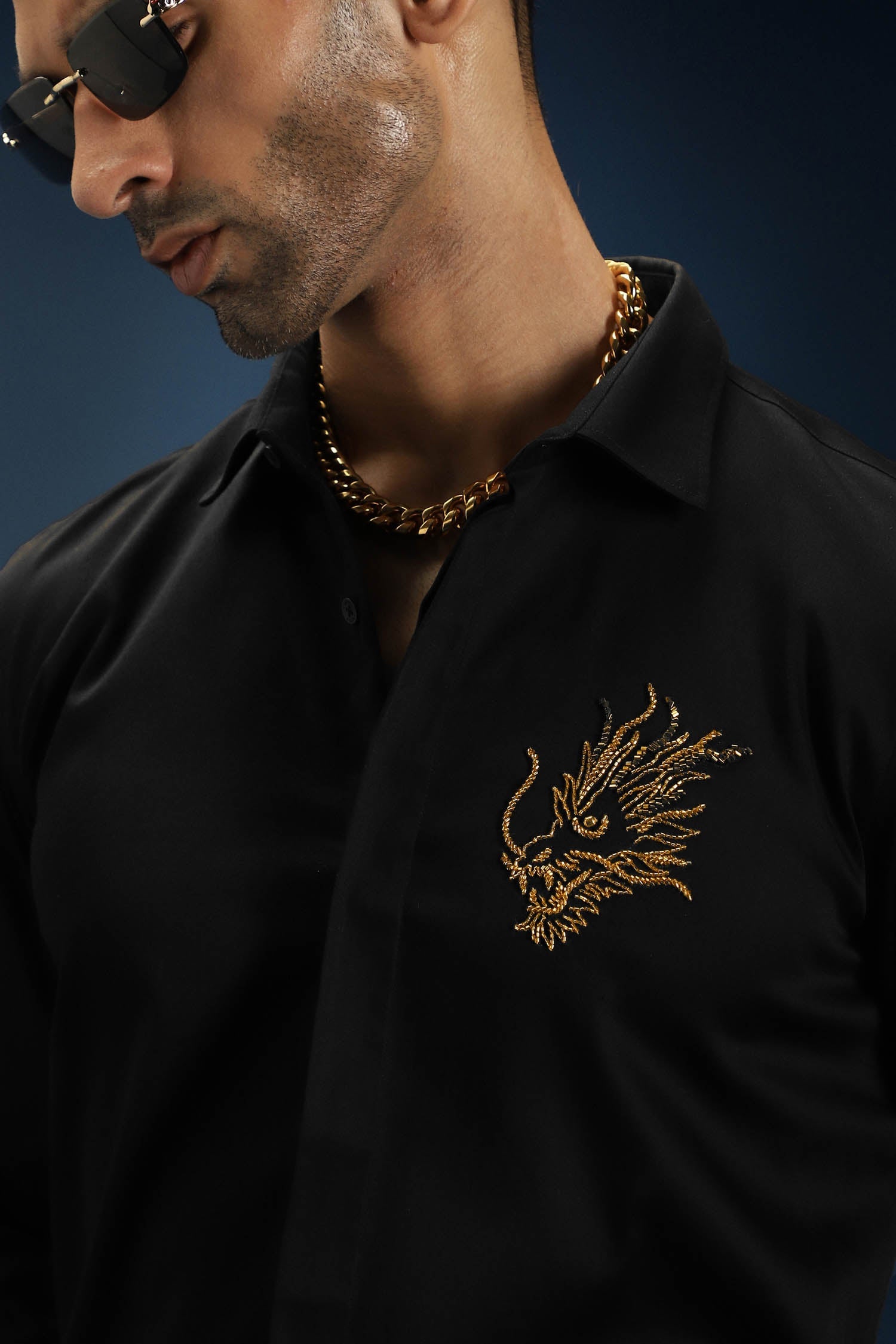 Thesaurus (Dragon)- Hand Embroidered Designer Shirt - Black