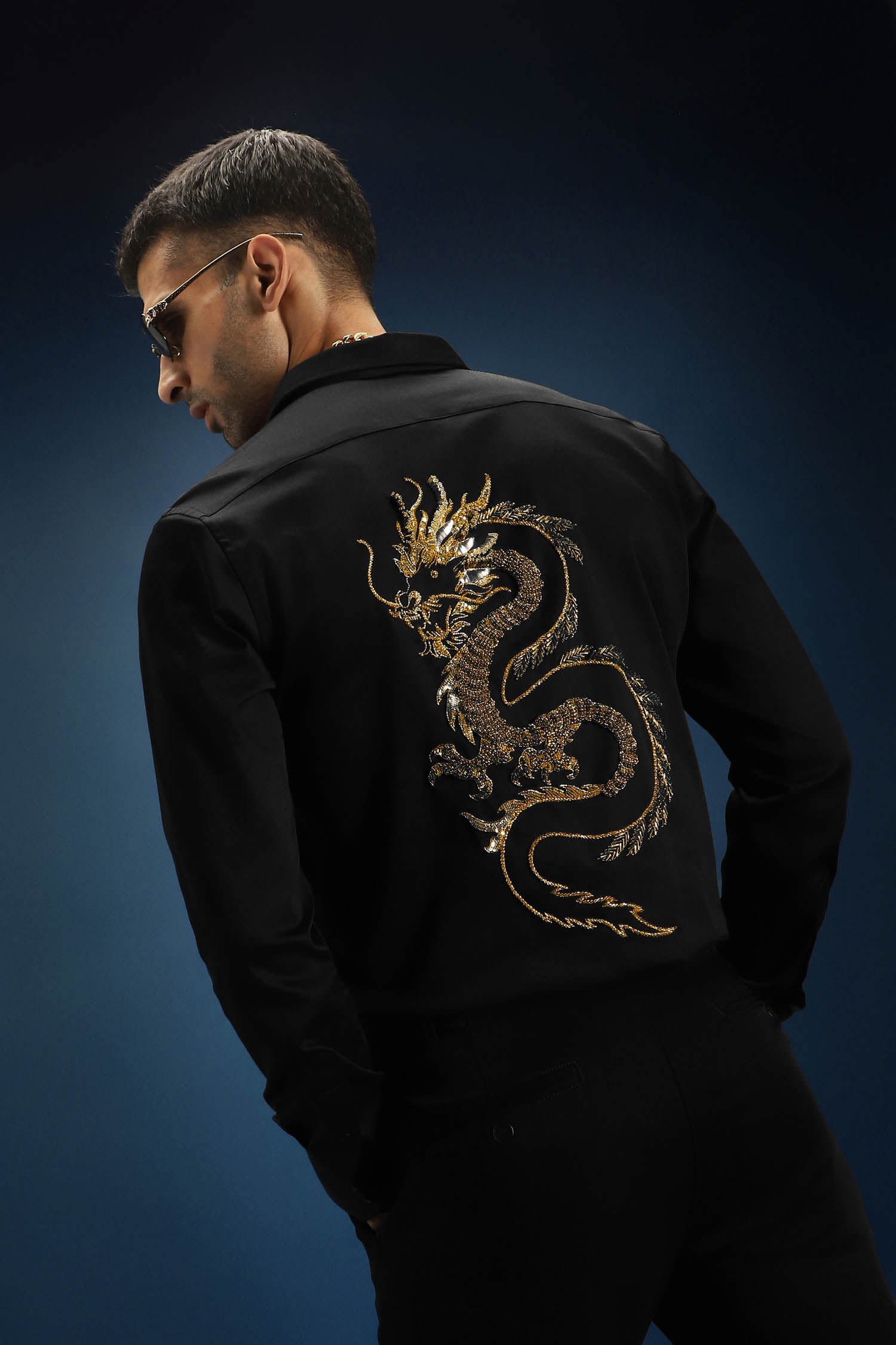 Thesaurus (Dragon)- Hand Embroidered Designer Shirt - Black