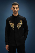 Fly(Wings) Hand Embroidered Designer Shirt - Black