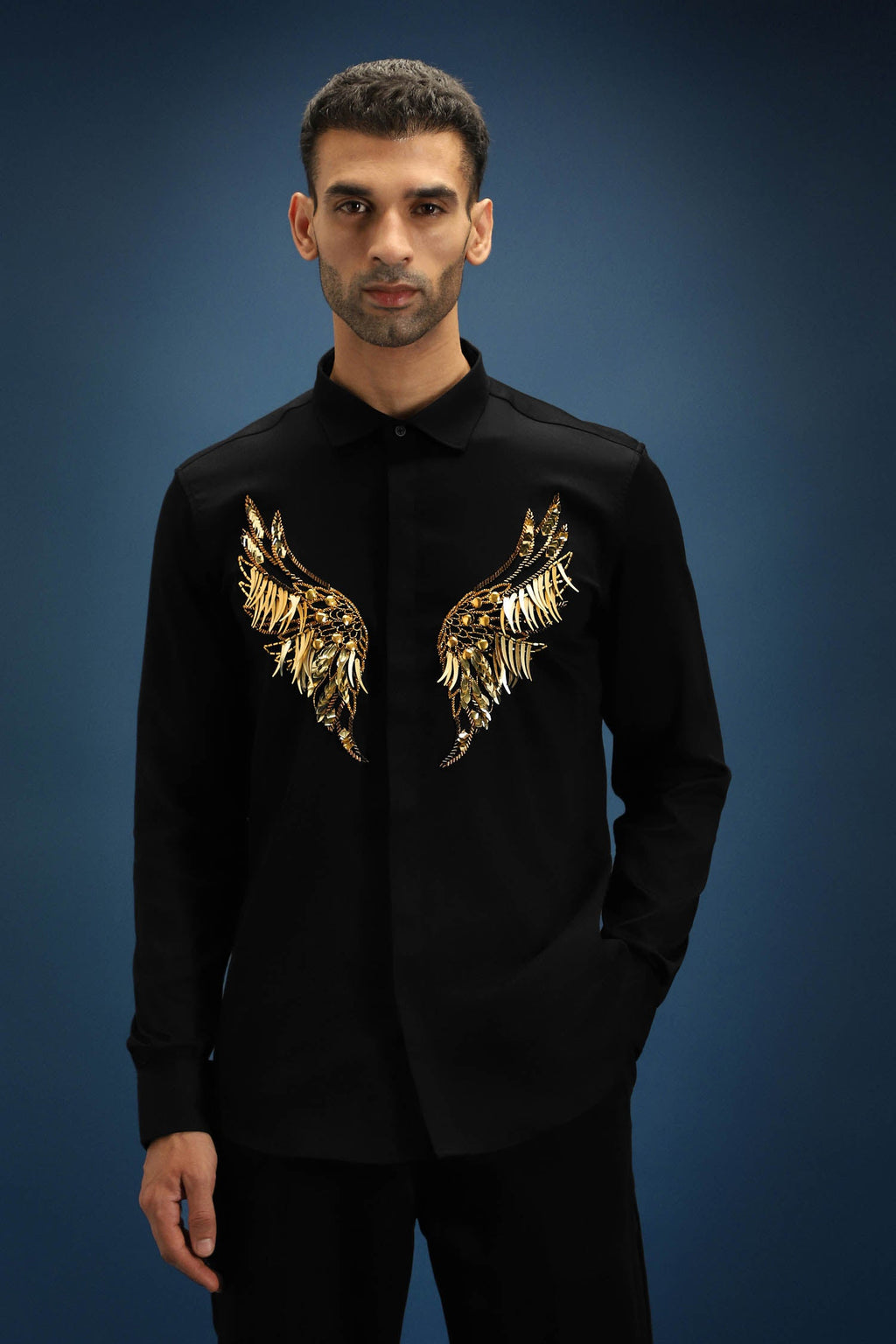 Fly(Wings) Hand Embroidered Designer Shirt - Black