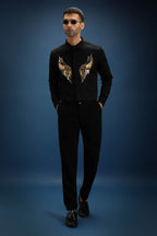 Fly(Wings) Hand Embroidered Designer Shirt - Black