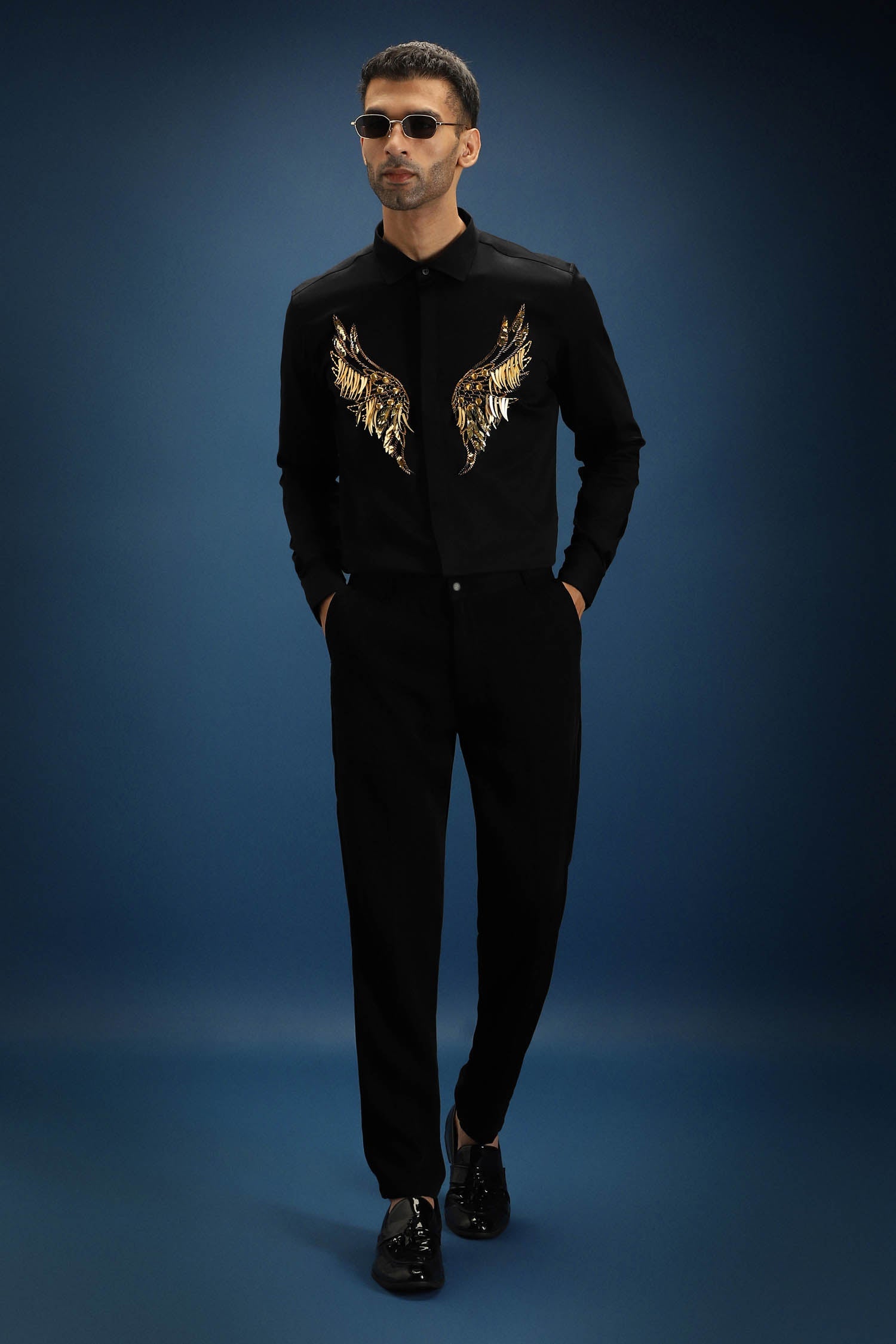 Fly(Wings) Hand Embroidered Designer Shirt - Black