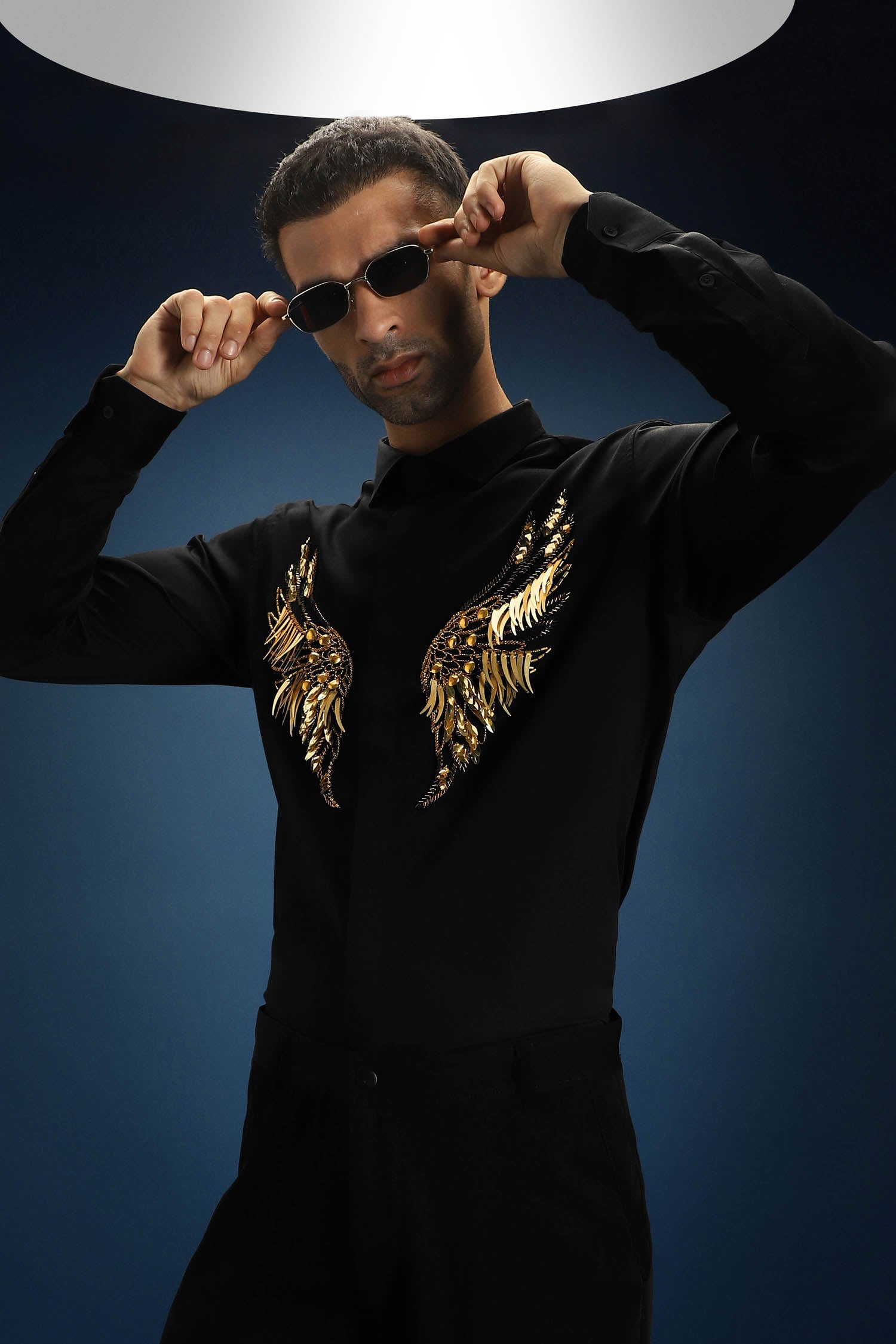 Fly(Wings) Hand Embroidered Designer Shirt - Black