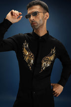 Fly(Wings) Hand Embroidered Designer Shirt - Black