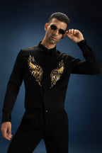 Fly(Wings) Hand Embroidered Designer Shirt - Black