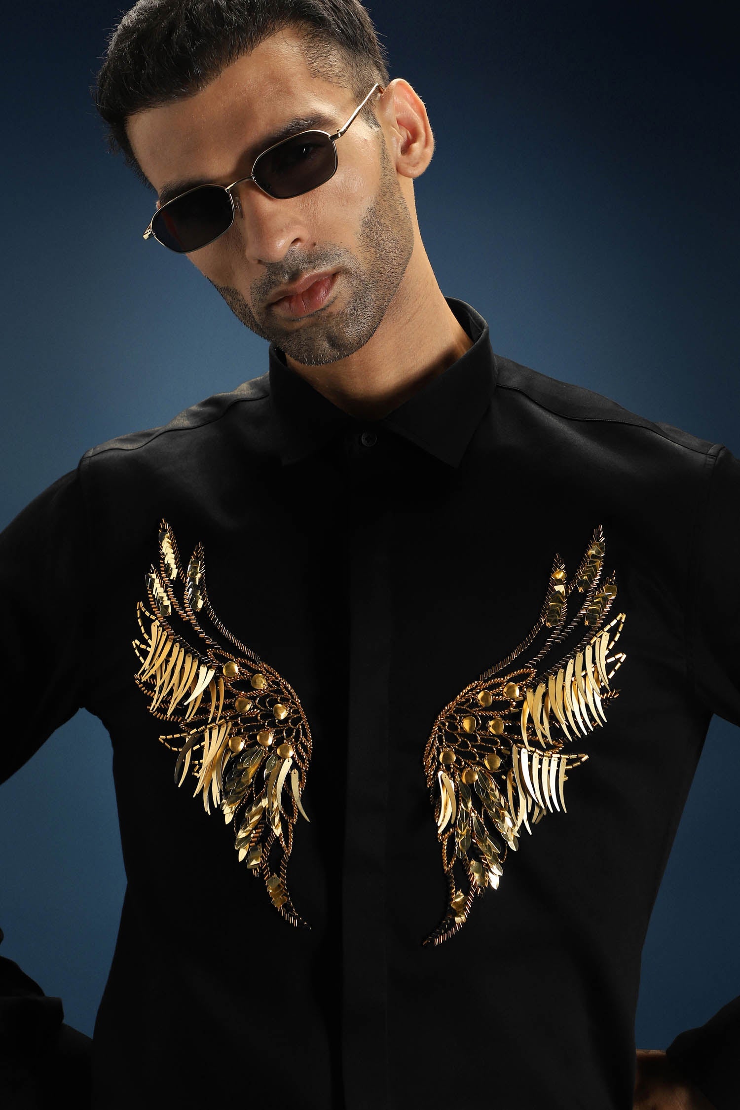 Fly(Wings) Hand Embroidered Designer Shirt - Black