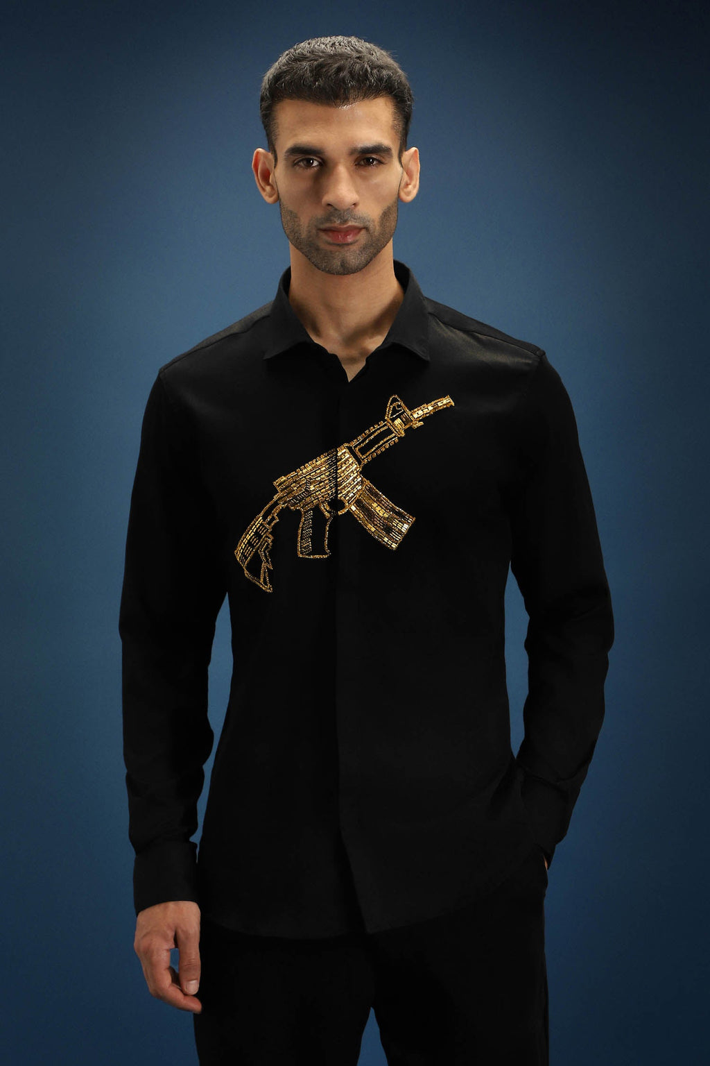 Sone Ki Bandook(Gun)- Hand Embroidered Designer Shirt - Black