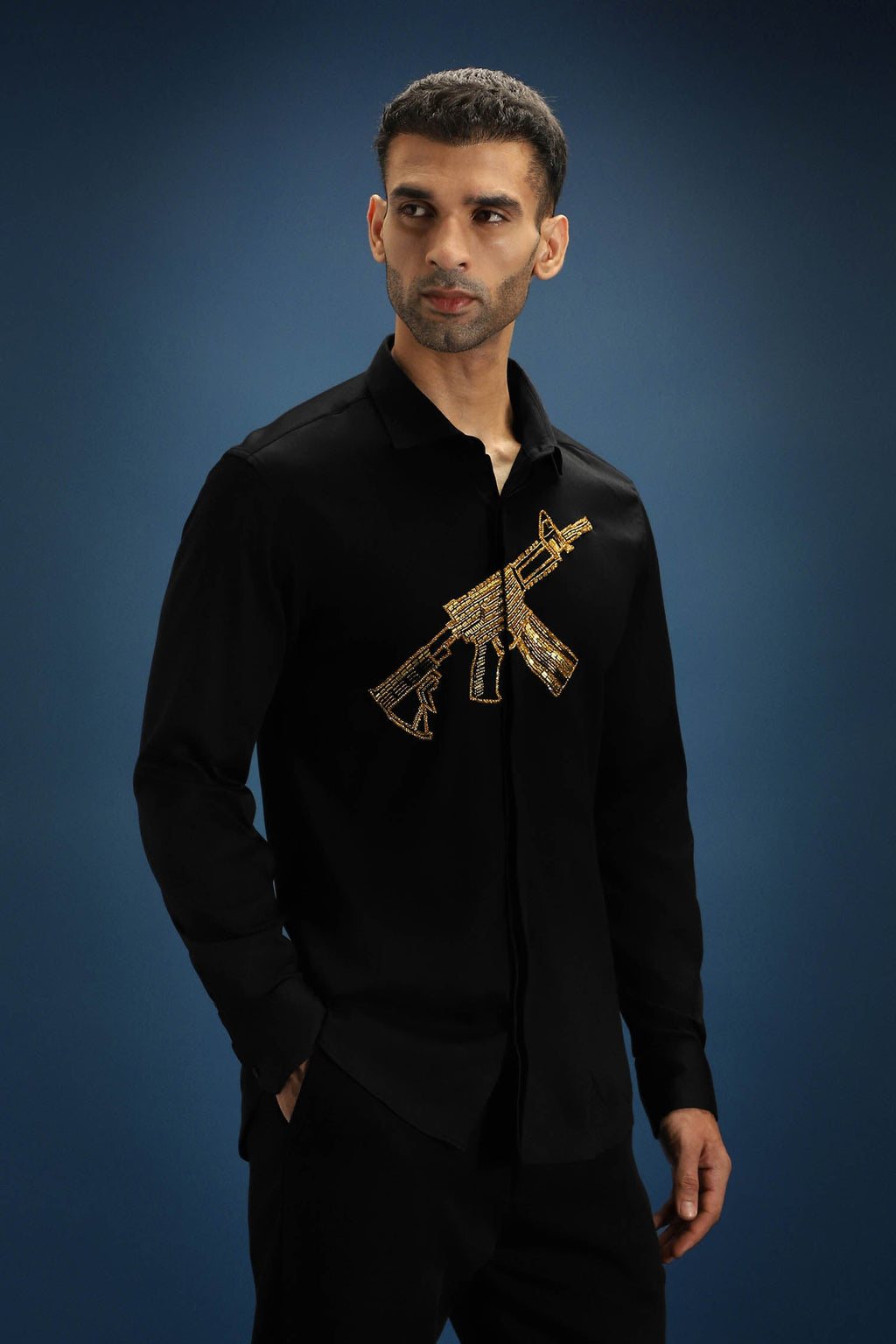 Sone Ki Bandook(Gun)- Hand Embroidered Designer Shirt - Black