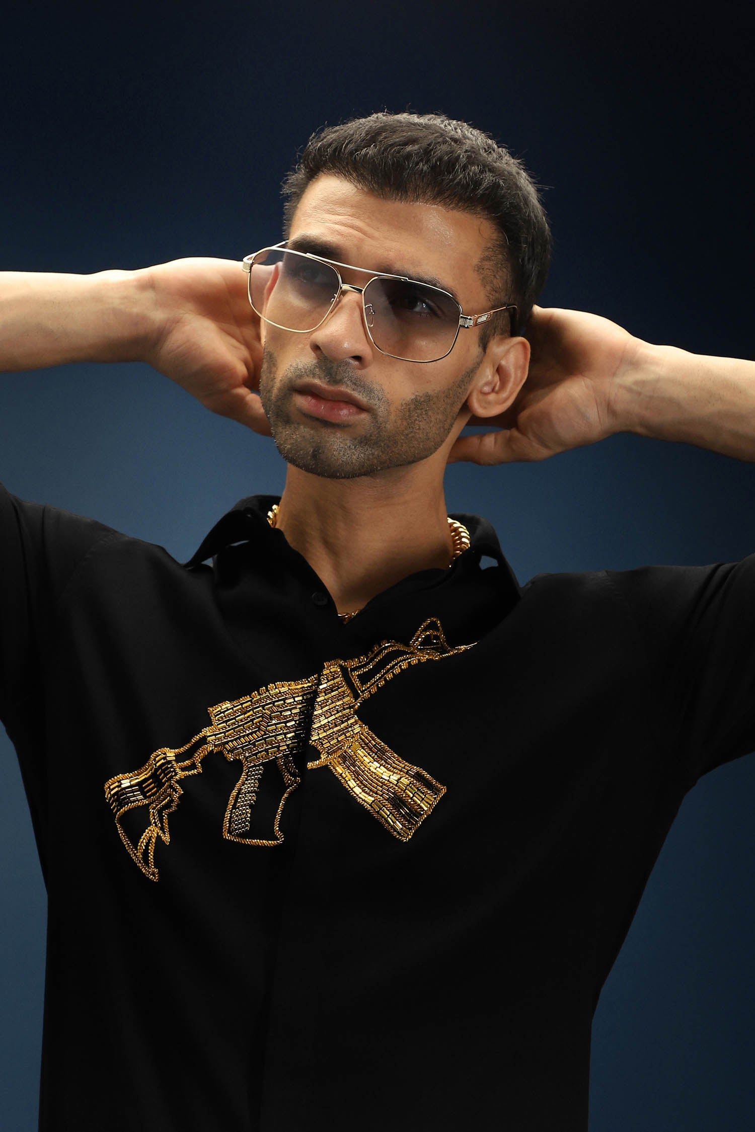 Sone Ki Bandook(Gun)- Hand Embroidered Designer Shirt - Black