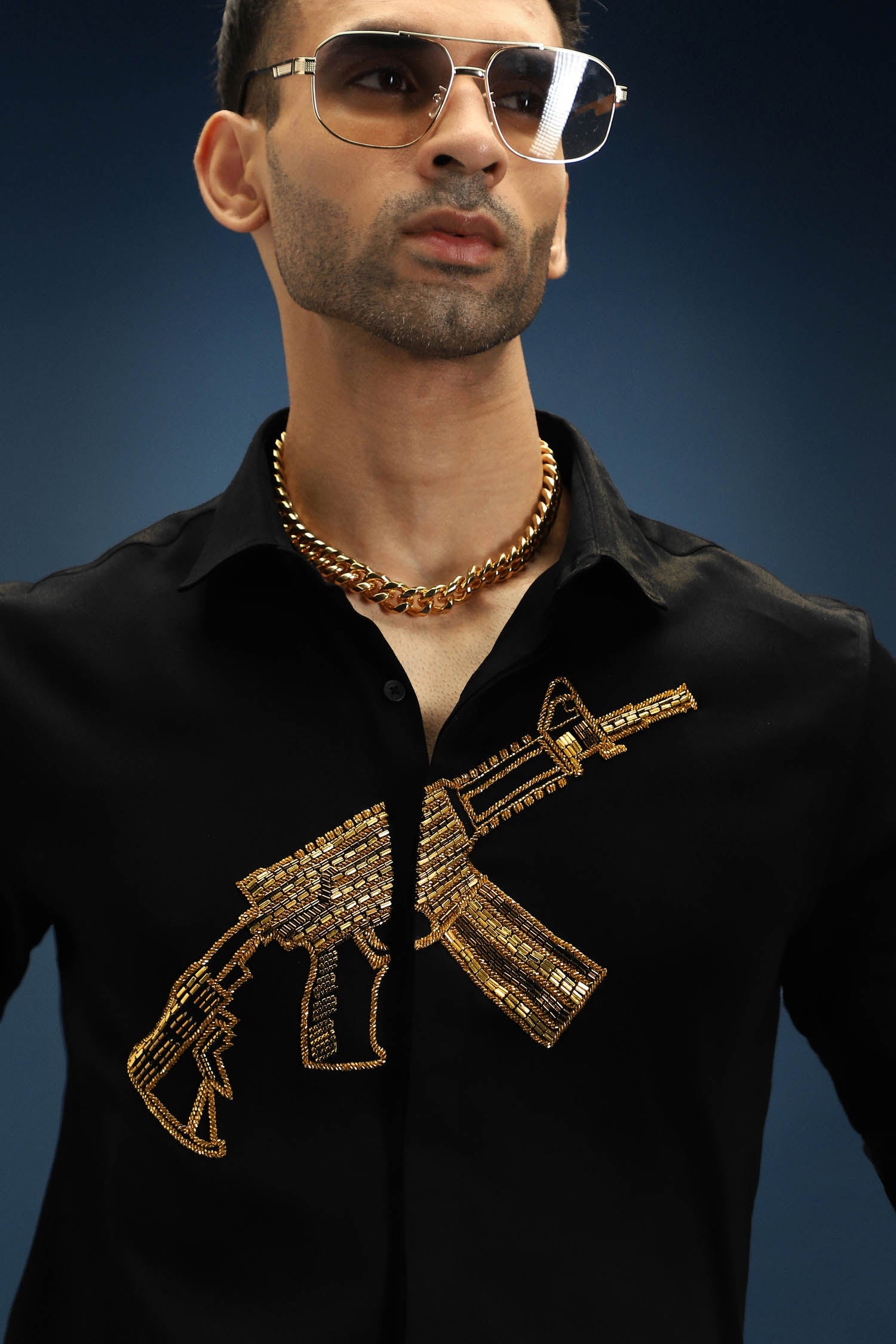 Sone Ki Bandook(Gun)- Hand Embroidered Designer Shirt - Black