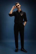 OWL- Hand Embroidered Designer Shirt- Black