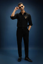 OWL- Hand Embroidered Designer Shirt- Black