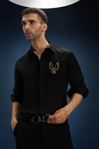 OWL- Hand Embroidered Designer Shirt- Black