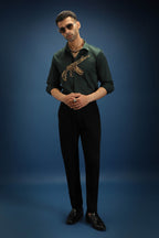 Sone Ki Bandook(Gun) - Hand Embroidered Designer Shirt - Bottle Green