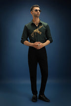 Sone Ki Bandook(Gun) - Hand Embroidered Designer Shirt - Bottle Green